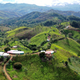 Aerial view showing coca fields in the mountains of El Patia municipality, Cauca department, Colombia.